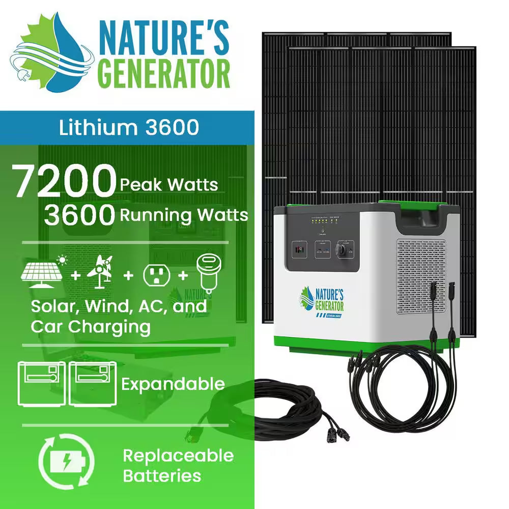 3600W Output/7200W Peak Push-Button Start 6144Wh Solar Generator Kit, with 4-Piece 440W Solar Panels and Transfer Kit