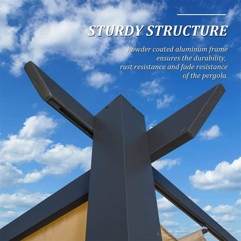 9 Ft. X 13 Ft. Outdoor Retractable Gazebo Pergola with Weather Resistant Sun Shade Canopy in Dark Gray
