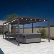 11.4 Ft. X 20.4 Ft. Gray Aluminum Patio Louvered Pergola Hardtop Gazebo with Adjustable Sunshade Roof and String Lights